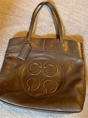 Coach metallic tote with story patch hangtag